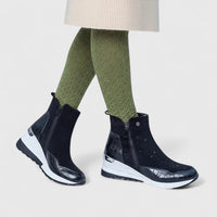 Mia | Women's Wedge Ankle Boots Zip-Up Croc-Panel Trainers
