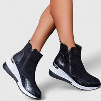 Mia | Women's Wedge Ankle Boots Zip-Up Croc-Panel Trainers