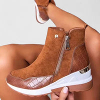 Mia | Women's Wedge Ankle Boots Zip-Up Croc-Panel Trainers