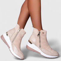 Mia | Women's Wedge Ankle Boots Zip-Up Croc-Panel Trainers