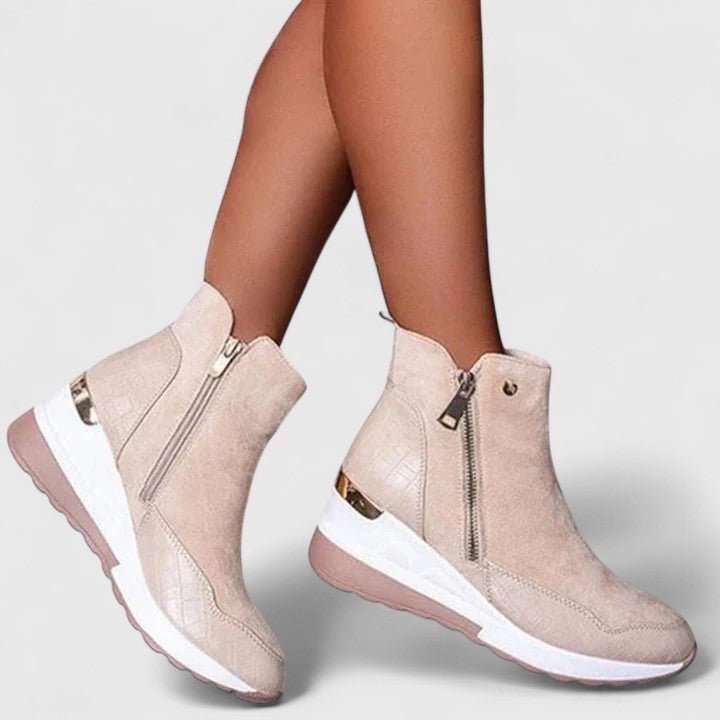 Mia | Women's Wedge Ankle Boots Zip-Up Croc-Panel Trainers