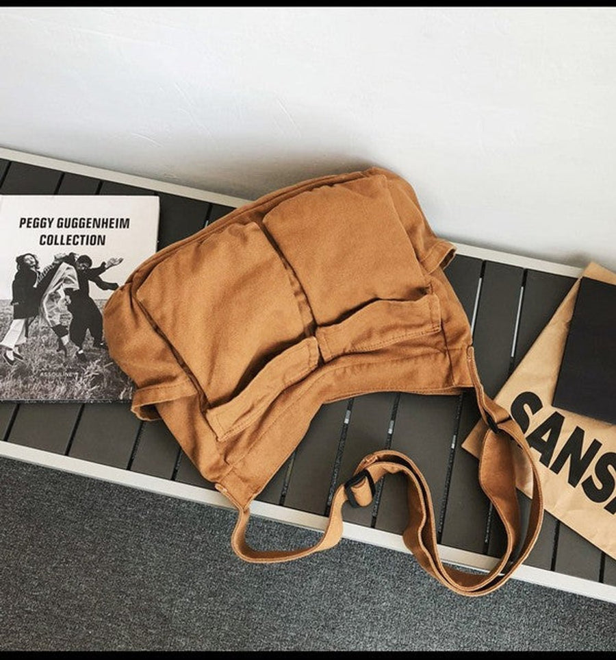 Sophia | Women's Oversized Canvas Crossbody Messenger Bag Multi-Pocket