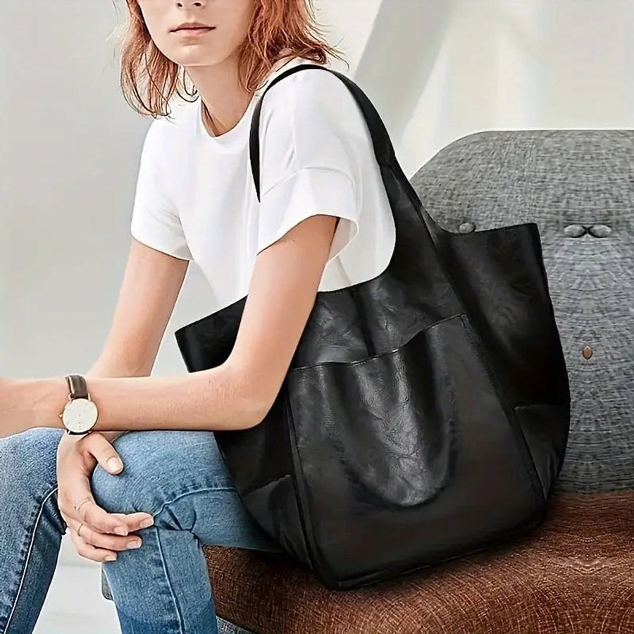 Scarlett | Women's Oversized Faux Leather Magnetic Closure Tote Bag