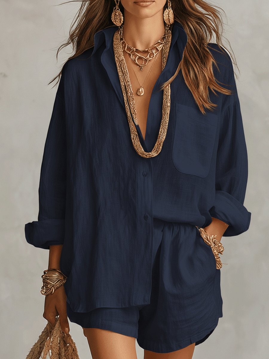 Grace | Women's Oversized Linen Shirt Shorts Set