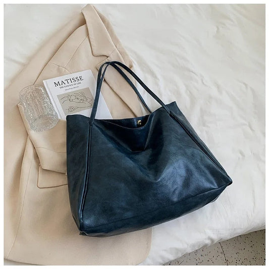 Camila | Women's Oversized Retro Faux Leather Shoulder Tote Bag