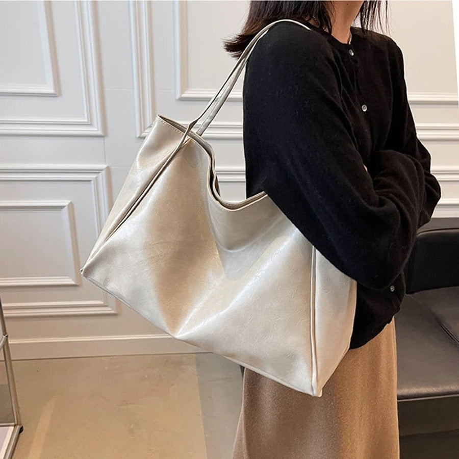 Camila | Women's Oversized Retro Faux Leather Shoulder Tote Bag