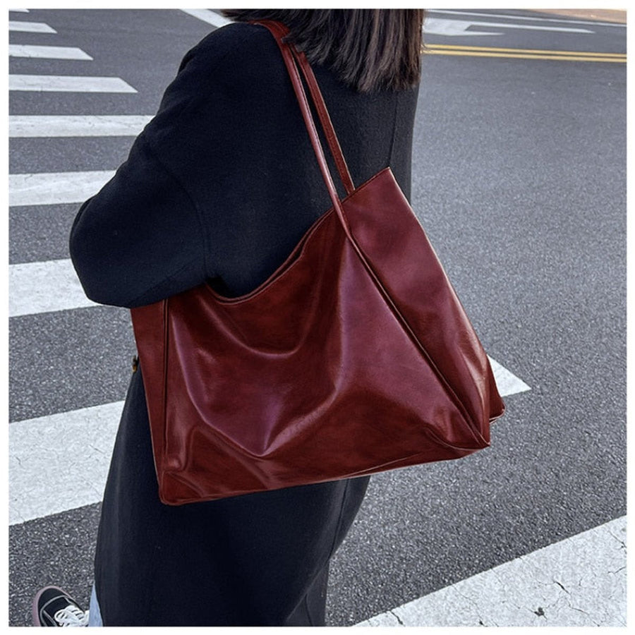 Camila | Women's Oversized Retro Faux Leather Shoulder Tote Bag