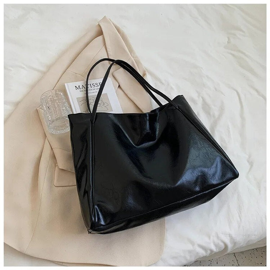 Camila | Women's Oversized Retro Faux Leather Shoulder Tote Bag