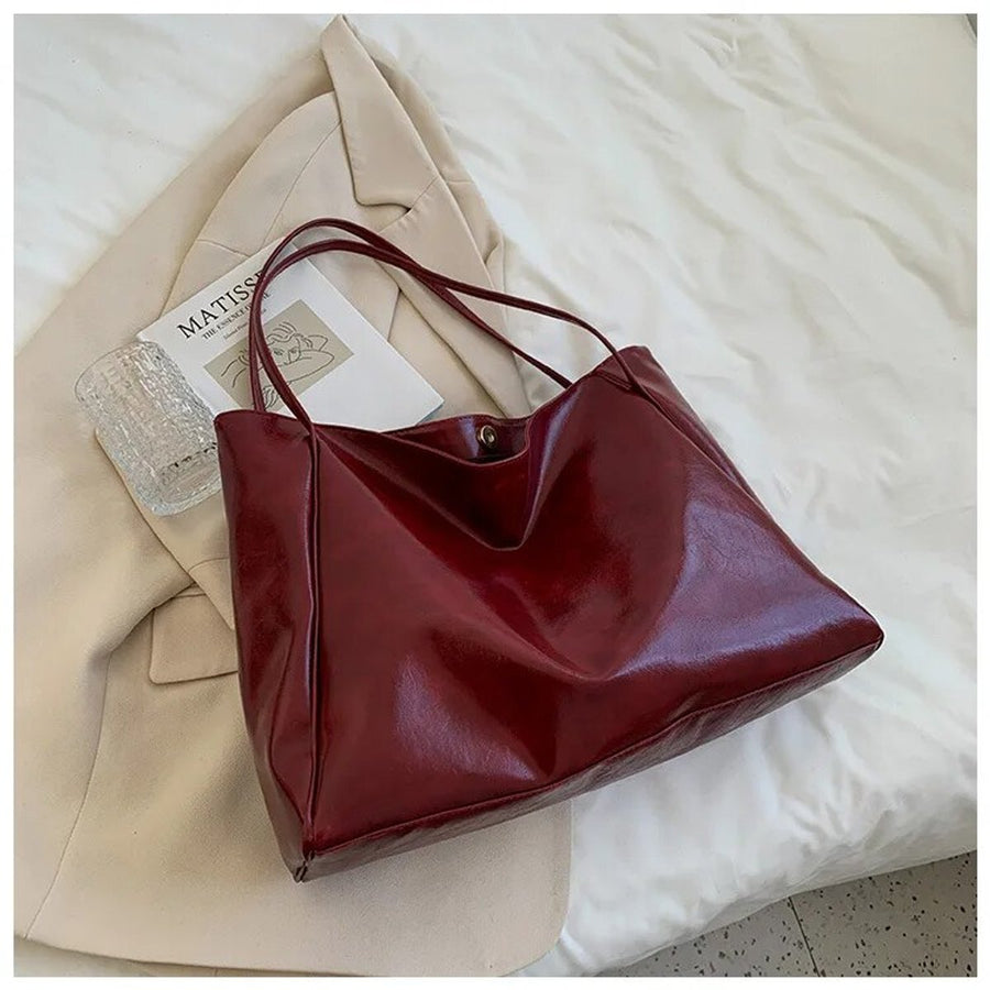 Camila | Women's Oversized Retro Faux Leather Shoulder Tote Bag