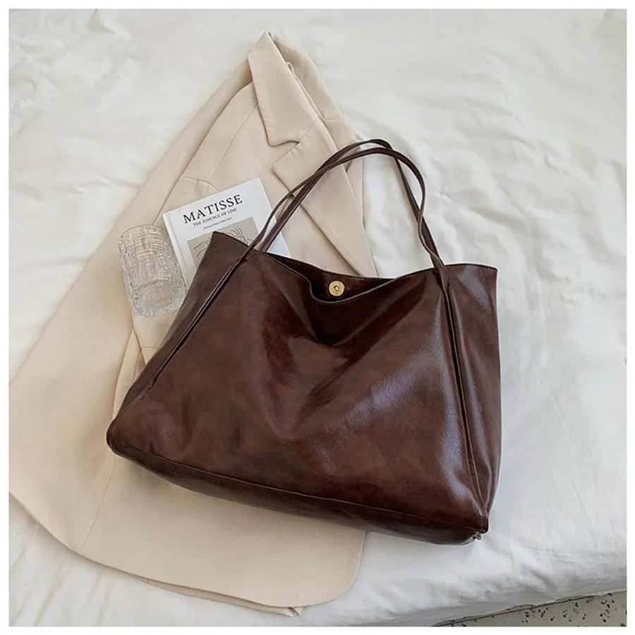 Camila | Women's Oversized Retro Faux Leather Shoulder Tote Bag