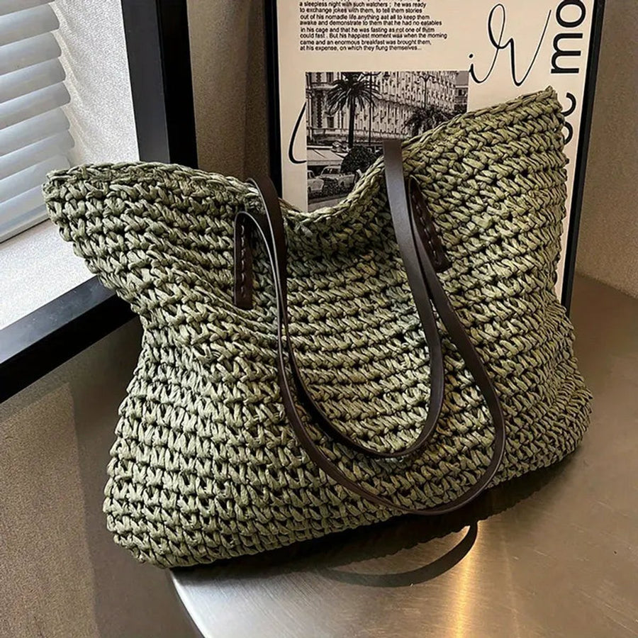 Scarlett | Women's Oversized Woven Raffia Bohemian Shoulder Tote Bag