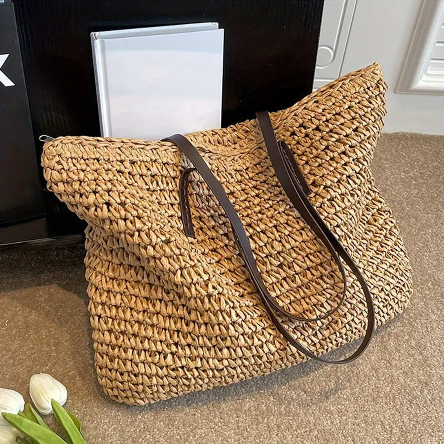 Scarlett | Women's Oversized Woven Raffia Bohemian Shoulder Tote Bag