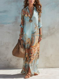 Scarlett | Women's Paisley Print Button-Through Maxi Shirt Midi Dress