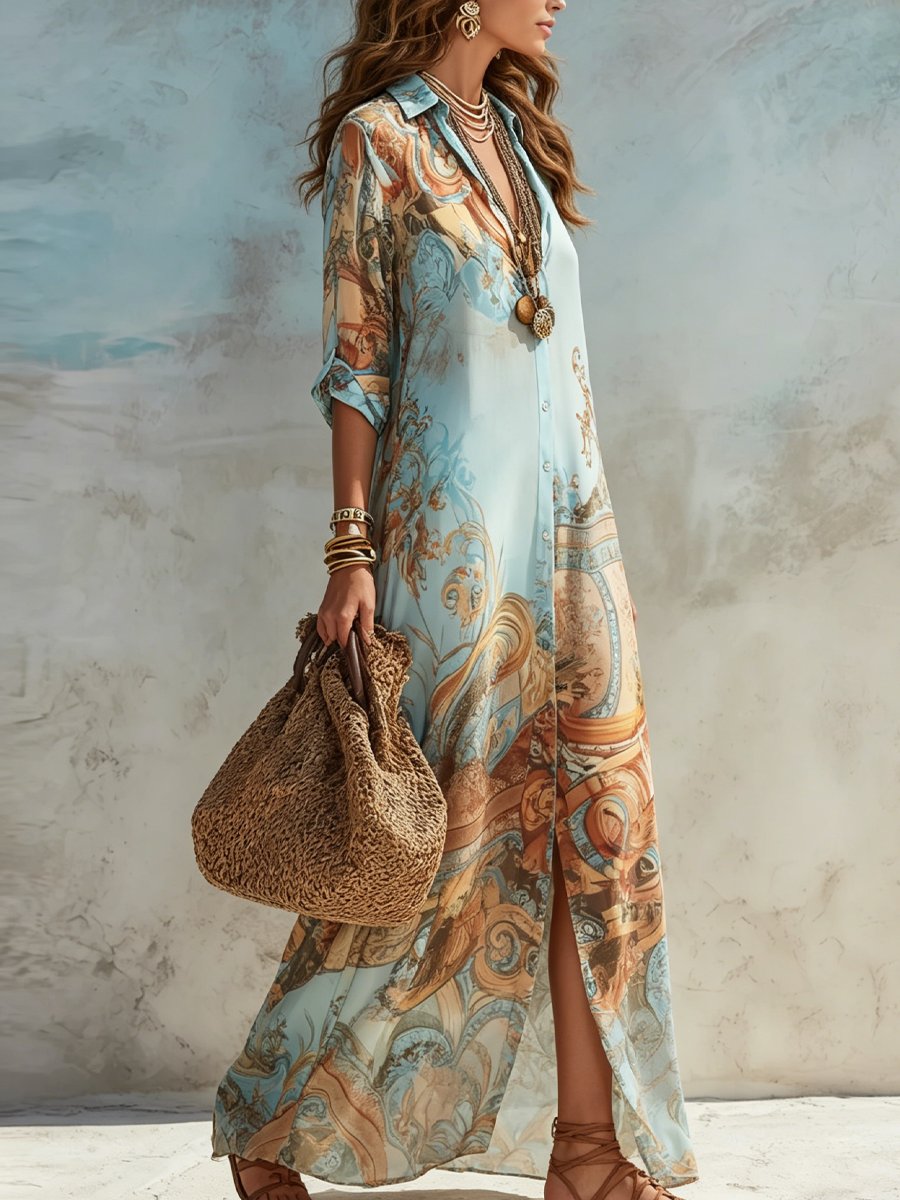 Scarlett | Women's Paisley Print Button-Through Maxi Shirt Midi Dress