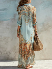 Scarlett | Women's Paisley Print Button-Through Maxi Shirt Midi Dress