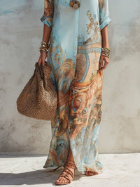 Scarlett | Women's Paisley Print Button-Through Maxi Shirt Midi Dress