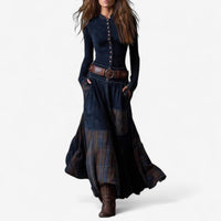 Lily | Women's Patchwork Plaid Maxi Long Sleeve Dress Button-Front