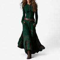 Lily | Women's Patchwork Plaid Maxi Long Sleeve Dress Button-Front