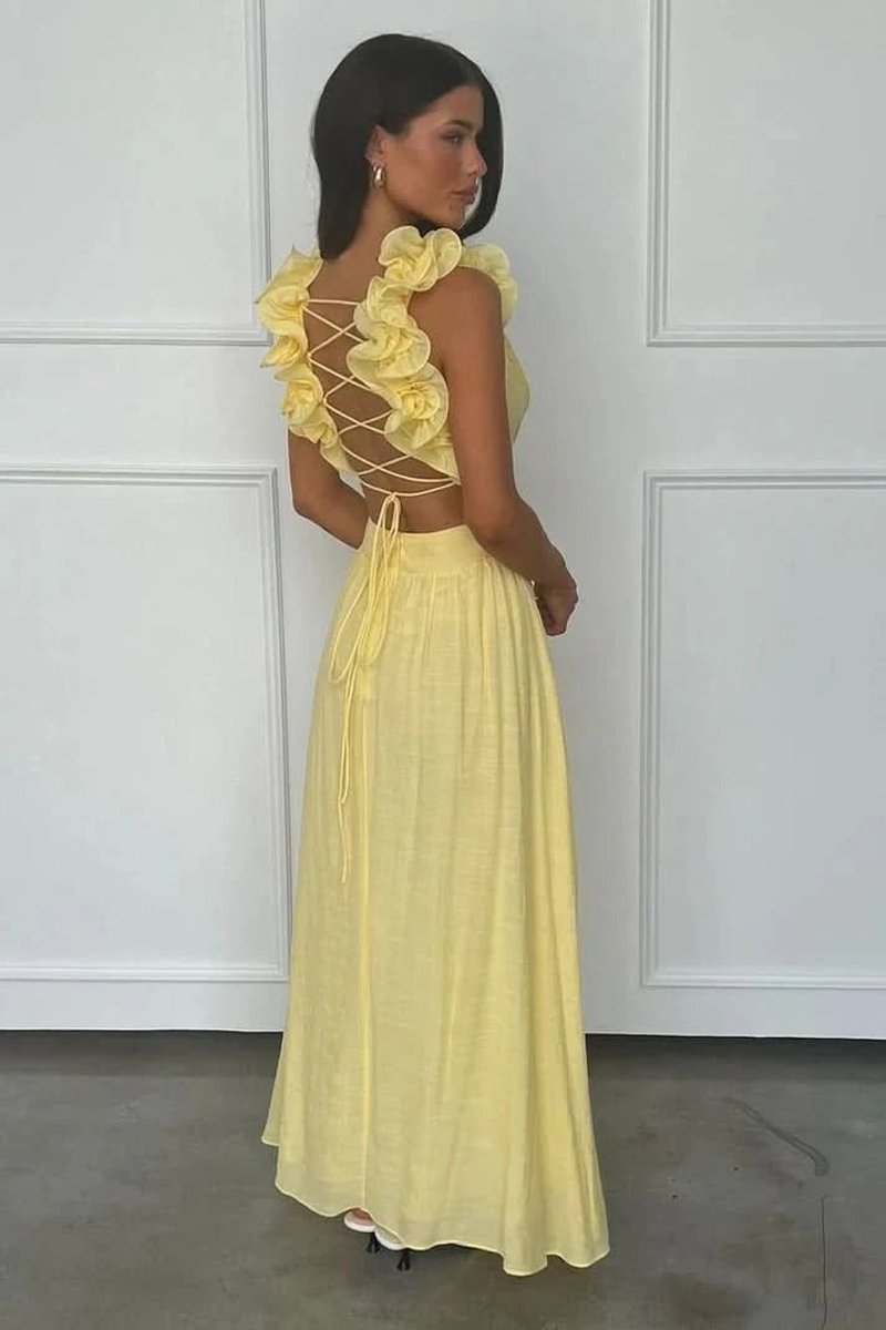 Victoria | Women's Pleated Sleeveless Floral Applique A-Line Evening Gown
