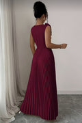 Victoria | Women's Pleated Sleeveless Floral Applique A-Line Evening Gown