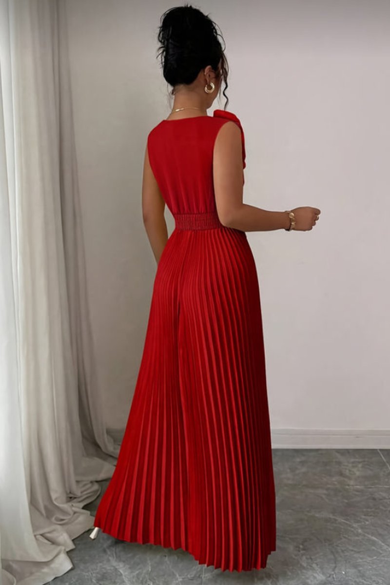 Victoria | Women's Pleated Sleeveless Floral Applique A-Line Evening Gown