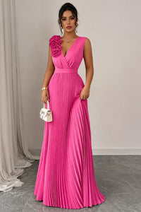 Victoria | Women's Pleated Sleeveless Floral Applique A-Line Evening Gown