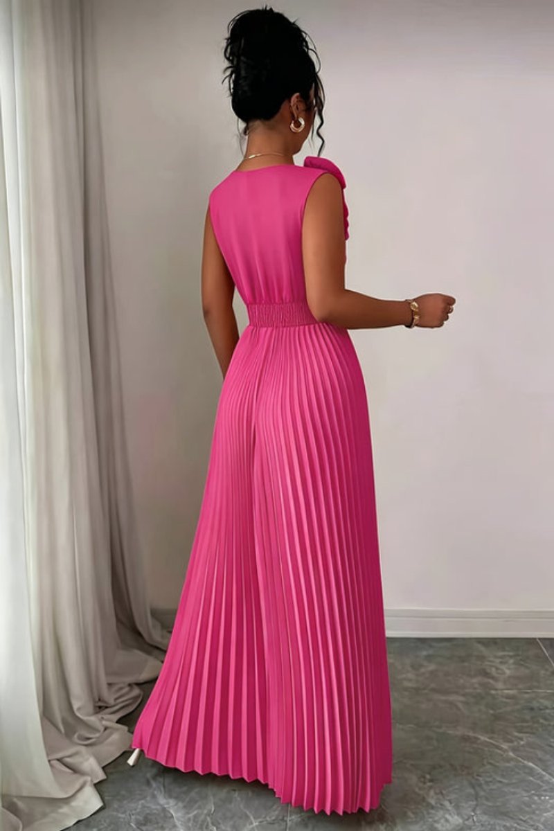 Victoria | Women's Pleated Sleeveless Floral Applique A-Line Evening Gown