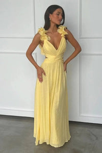 Victoria | Women's Pleated Sleeveless Floral Applique A-Line Evening Gown