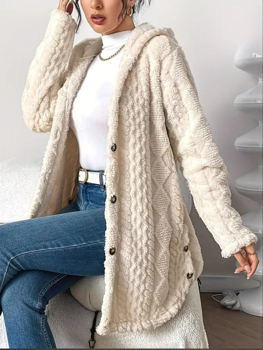 Aria | Women's Plush Hooded Button-Front Longline Cardigan
