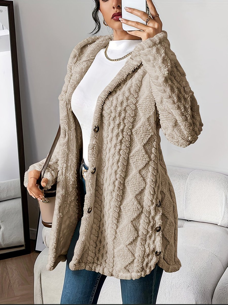 Aria | Women's Plush Hooded Button-Front Longline Cardigan