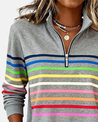 Rosie | Women's Quarter Zip Jumper Striped Rainbow Relaxed Fit