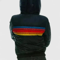 Women's Quilted Puffer Jacket with Colourblock Stripe Pattern and Zip Front Closure