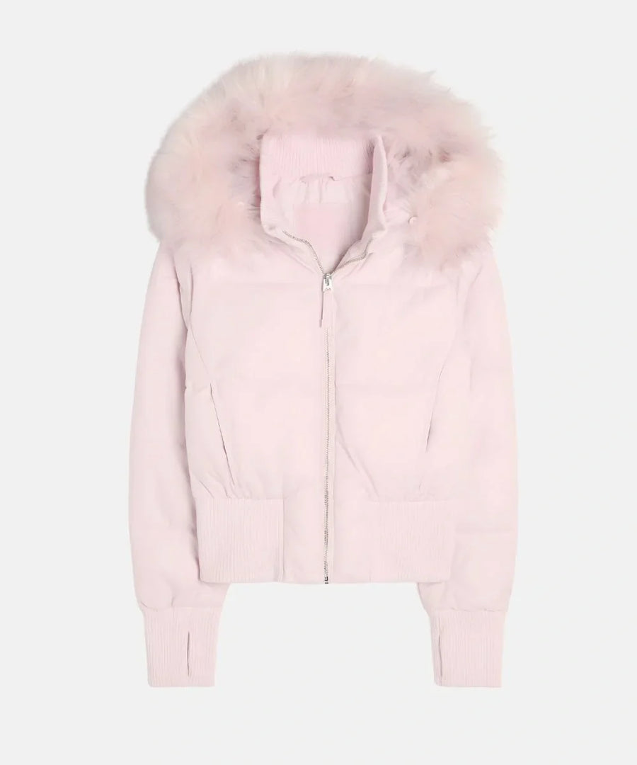 Women's Quilted Puffer Jacket with Faux Fur Hood and Zip-Front Closure