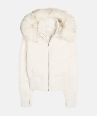 Women's Quilted Puffer Jacket with Faux Fur Hood and Zip-Front Closure