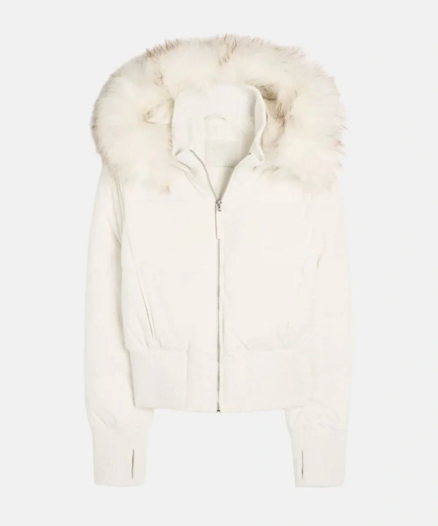 Women's Quilted Puffer Jacket with Faux Fur Hood and Zip-Front Closure