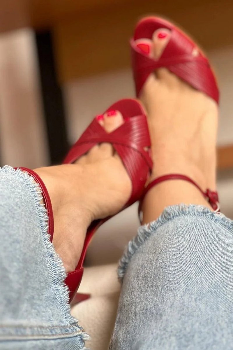 Mia | Women's Red Stiletto Ankle-Strap Peep-Toe Comfortable Sandals