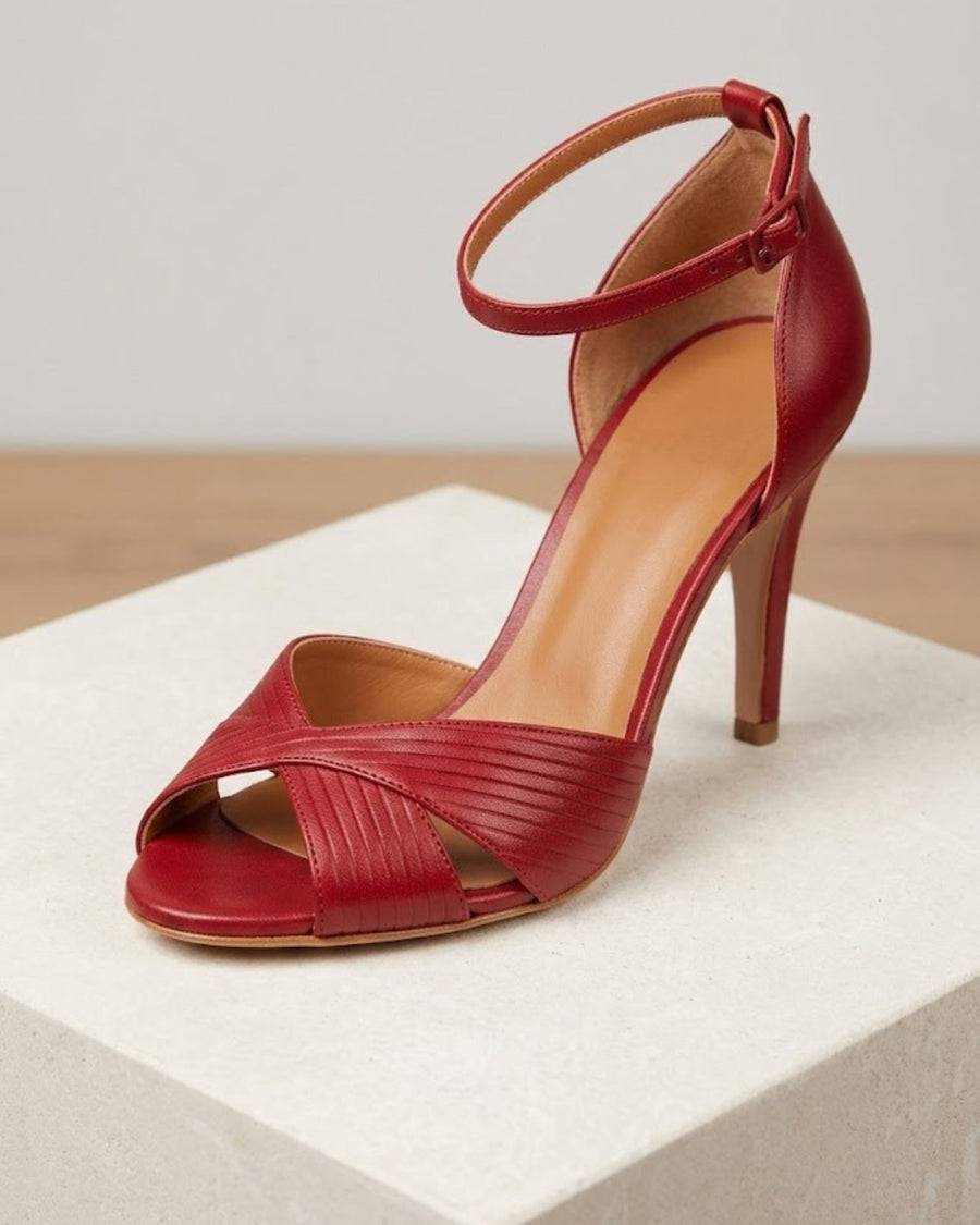 Mia | Women's Red Stiletto Ankle-Strap Peep-Toe Comfortable Sandals