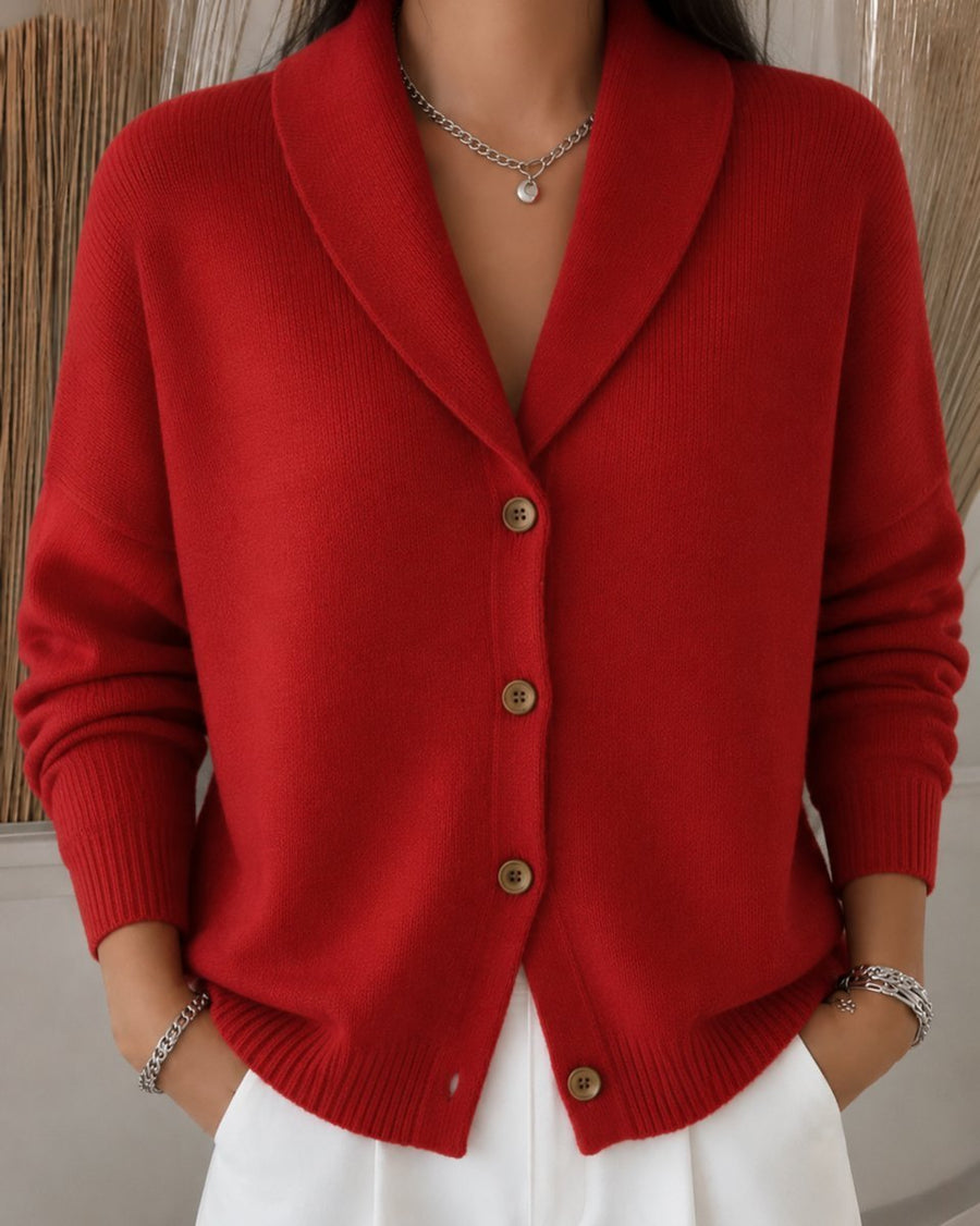 Eleanor | Women's Relaxed-Fit Polo Collar Button-Up Knit Cardigan