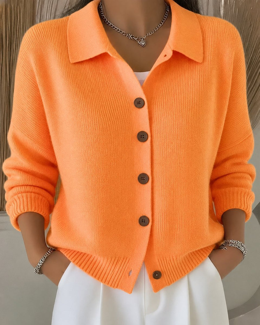 Eleanor | Women's Relaxed-Fit Polo Collar Button-Up Knit Cardigan
