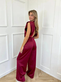 Sienna | Women's Satin Wide-Leg Sleeveless Mock-Neck Jumpsuit