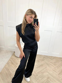 Sienna | Women's Satin Wide-Leg Sleeveless Mock-Neck Jumpsuit