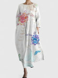 Evelyn | Women's Sea Turtle Print Relaxed-Fit 3/4 Sleeve Midi Dress
