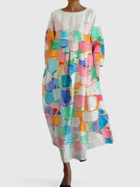 Evelyn | Women's Sea Turtle Print Relaxed-Fit 3/4 Sleeve Midi Dress
