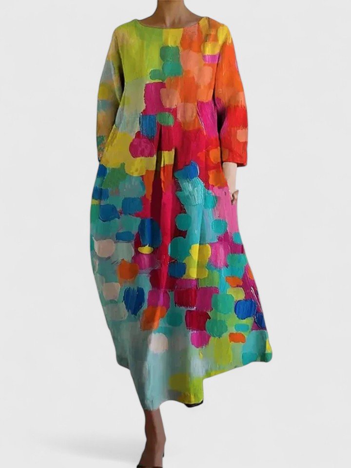 Evelyn | Women's Sea Turtle Print Relaxed-Fit 3/4 Sleeve Midi Dress