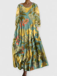 Evelyn | Women's Sea Turtle Print Relaxed-Fit 3/4 Sleeve Midi Dress