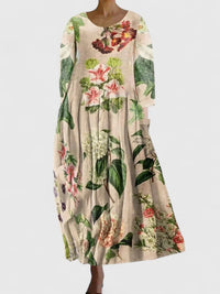 Evelyn | Women's Sea Turtle Print Relaxed-Fit 3/4 Sleeve Midi Dress
