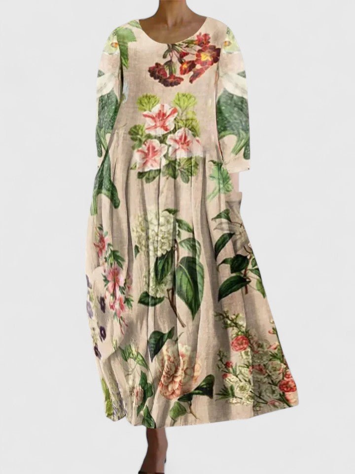 Evelyn | Women's Sea Turtle Print Relaxed-Fit 3/4 Sleeve Midi Dress