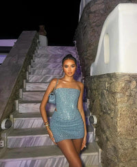 Aria | Women's Sequin Denim Strapless Two-Piece Set