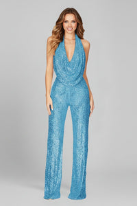Sophie | Women's Sequin Halter-Neck Cowl Wide Leg Pants Jumpsuit