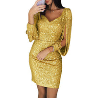 Sienna | Women's Sequin Tassel-Sleeve V-Neck Bodycon Cocktail Dress